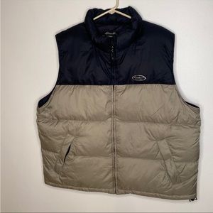 Eddie Bauer EBTek Goose Down Two Tone Navy Blue Tan Puffer Vest XXL.